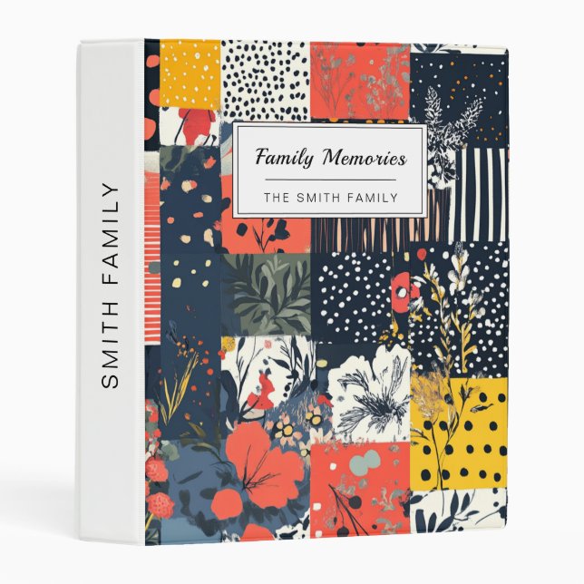 Eclectic Bold Botanical Patchwork with Polka Dots Mini Binder (Front/Spine)