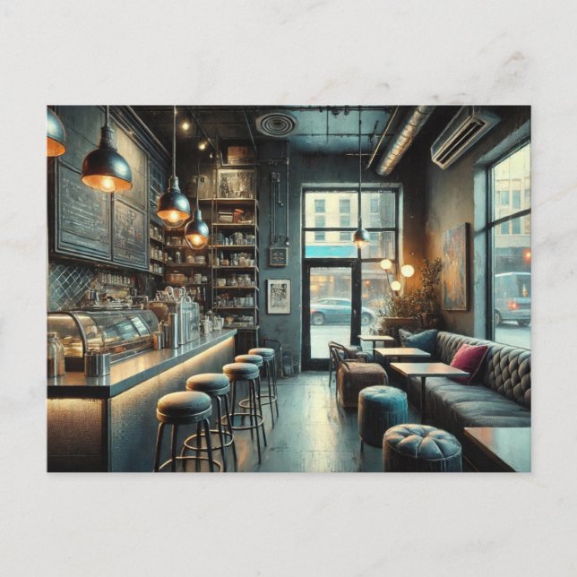 Eclectic Cafe in Rainy Seattle Postcard (Front)