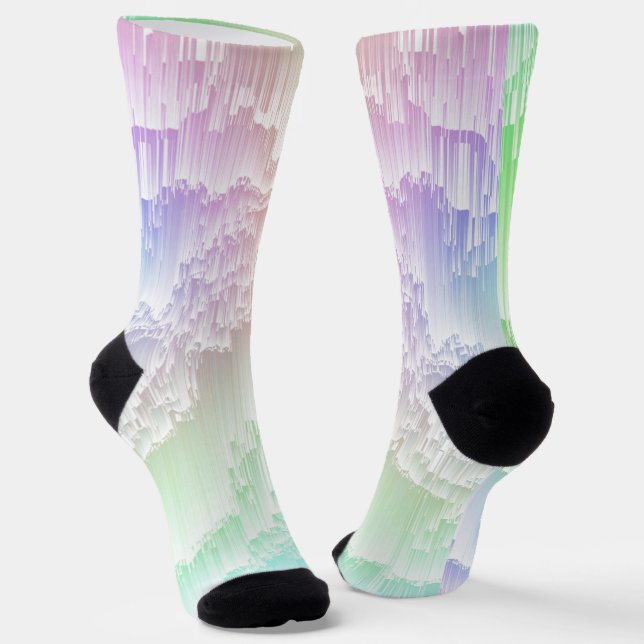 Eclectic Colorful Pastel Rainbow Glitch Abstract Socks (Angled)