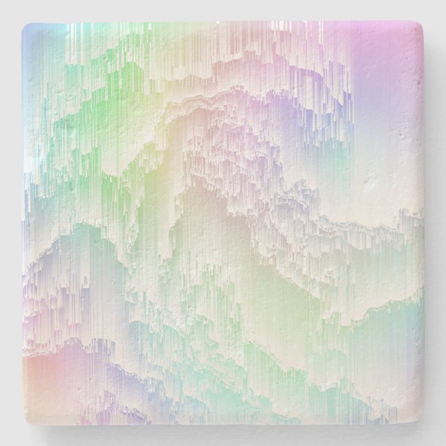 Eclectic Colorful Pastel Rainbow Glitch Abstract Stone Coaster (Front)