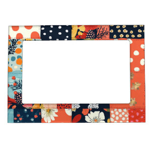 Eclectic Coral Blue Cottage Floral Patchwork Magnetic Frame