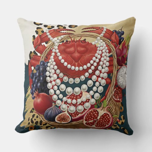 Eclectic Crab with Pearls Throw Pillow, Chic Maxim Pillow