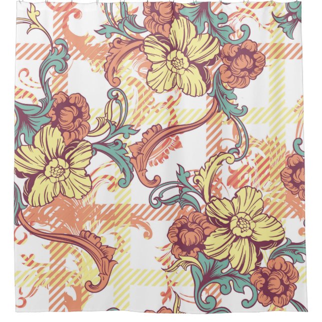 Eclectic fabric plaid seamless pattern with baroqu shower curtain (Front)