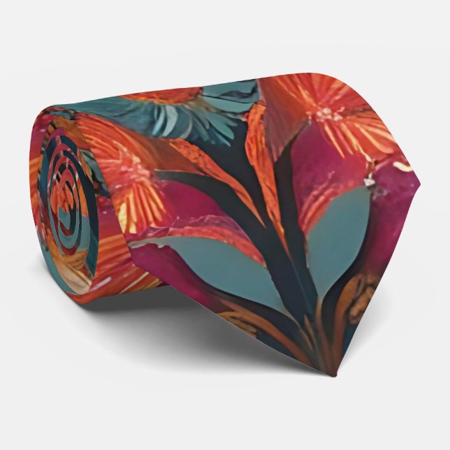 Eclectic Floral and Geometric Boho Neck Tie (Rolled)