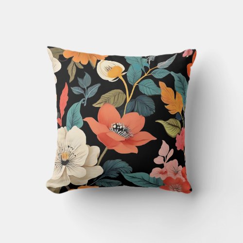 Eclectic Floral Vintage Botanical Throw Pillow
