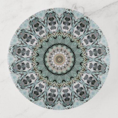 Eclectic Grey and Aqua Mandala Art Trinket Tray