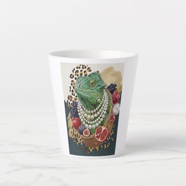 Eclectic Iguana with Pearls Latte Mug, Chic Maxima Mug (Front)