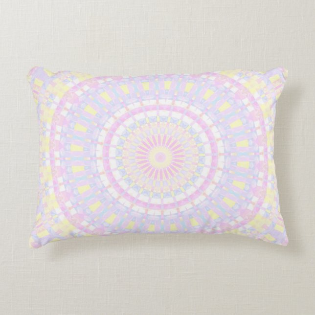 Eclectic Intricate Boho Colorful Pastel Mandala Accent Pillow (Front)