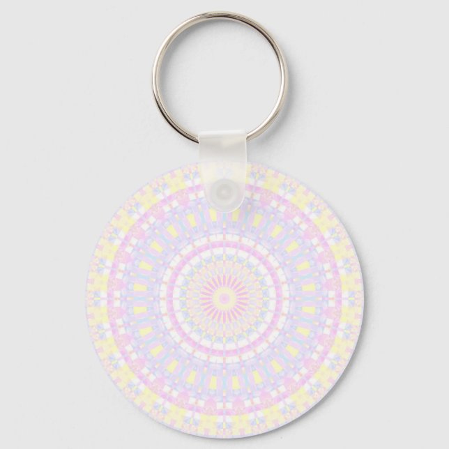 Eclectic Intricate Boho Colorful Pastel Mandala Keychain (Front)