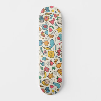Eclectic Kawaii Doodle Illustration with Cats Skateboard