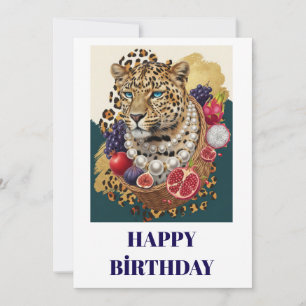 Eclectic Leopard with Pearls Happy Birthday Card,  Card