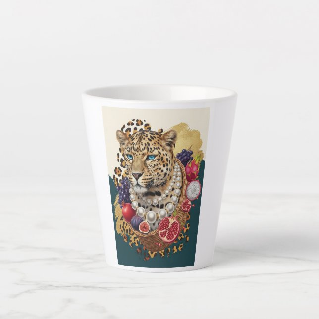 Eclectic Leopard with Pearls Latte Mug, Chic Maxim Mug (Front)