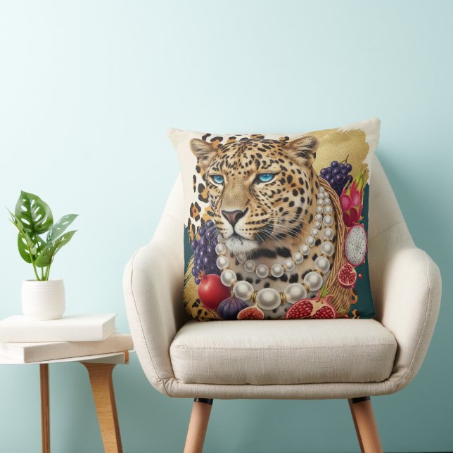 Eclectic Leopard with Pearls Throw Pillow, Chic Ma Pillow (Chair)