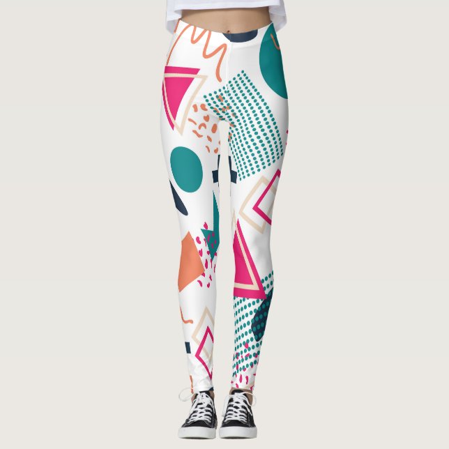 Eclectic Memphis Geometric Art Leggings (Front)