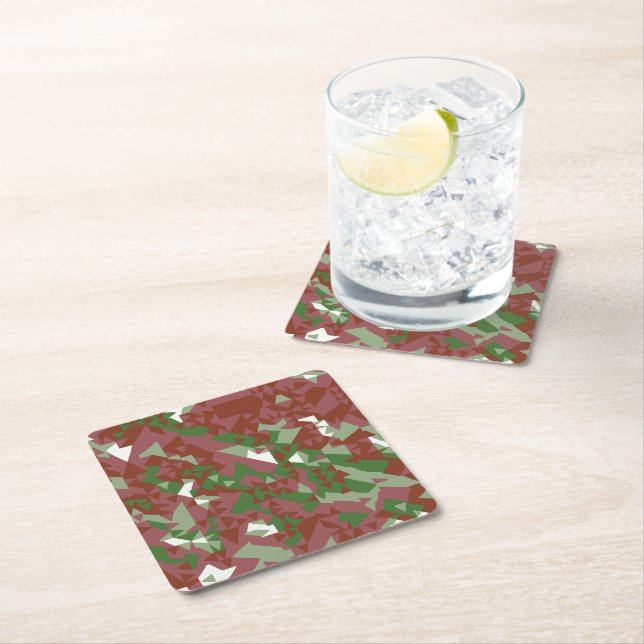 Eclectic Mod Retro Geometric Christmas Pattern Square Paper Coaster (Insitu)