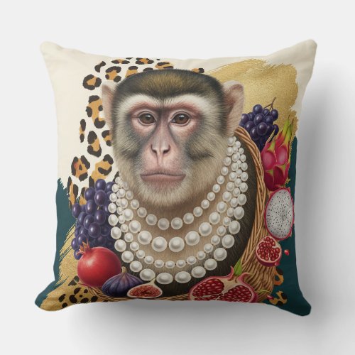 Eclectic Monkey with Pearls Throw Pillow, Chic Max Pillow