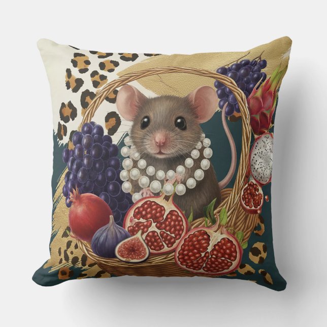 Eclectic Mouse with Pearls Throw Pillow, Chic Maxi Pillow (Front)