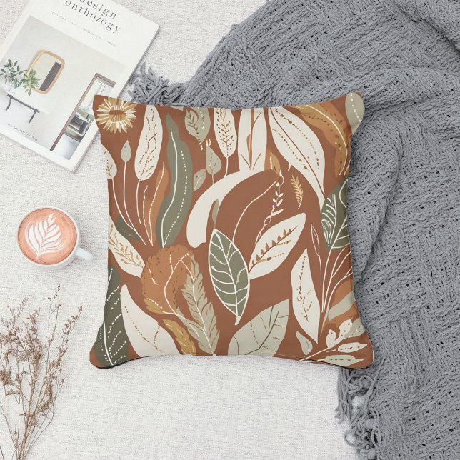 Eclectic Natural Terracotta Wildflower Boho Rustic Throw Pillow (Creator Uploaded)