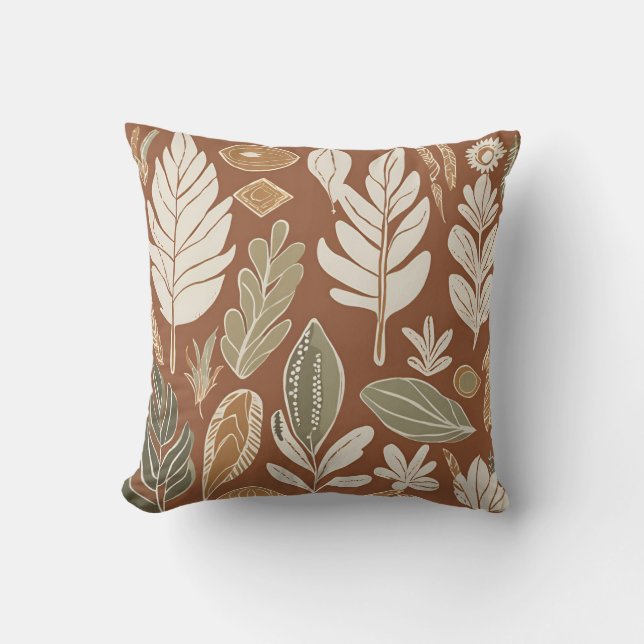 Eclectic Natural Terracotta Wildflower Boho Rustic Throw Pillow (Front)