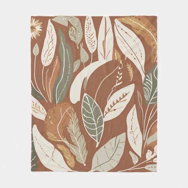 Eclectic Natural Terracotta Wildflower Rustic Boho Fleece Blanket (Front)
