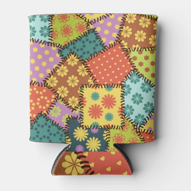 Eclectic Patchwork: Diverse Pattern Mix Can Cooler (Front)