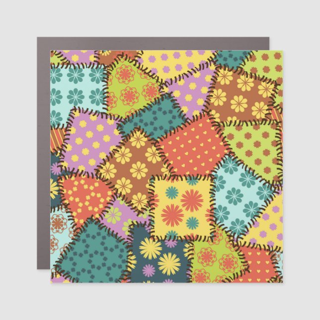 Eclectic Patchwork: Diverse Pattern Mix Car Magnet (Front)