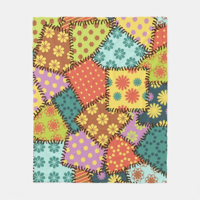 Eclectic Patchwork: Diverse Pattern Mix Fleece Blanket (Front)