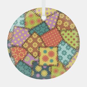 Eclectic Patchwork: Diverse Pattern Mix Glass Ornament