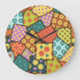 Eclectic Patchwork: Diverse Pattern Mix Large Clock