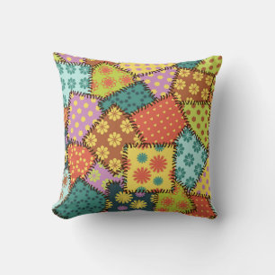 Eclectic Patchwork: Diverse Pattern Mix Throw Pillow