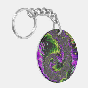 Eclectic Psychedelic Spiral Fractal Abstract Art Keychain