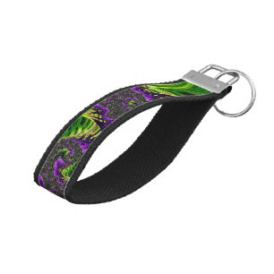 Eclectic Psychedelic Spiral Fractal Abstract Art Wrist Keychain