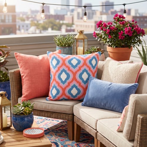 Eclectic Retro Ikat Pattern Outdoor Pillow