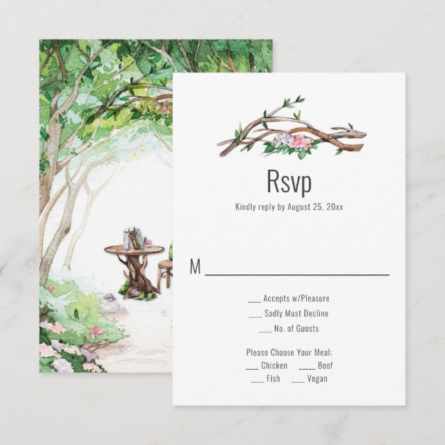 Eclectic Romance - Woodland Path Wedding RSVP Card (Front/Back)