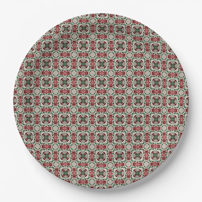 Eclectic Rustic Grungy Muted Christmas Pattern Paper Plates (Front)