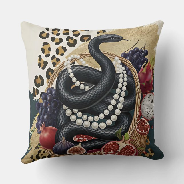Eclectic Snake with Pearls Throw Pillow, Chic Maxi Pillow (Back)