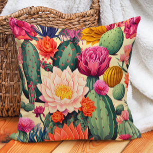 Eclectic Southwestern Cactus Desert Throw Pillow