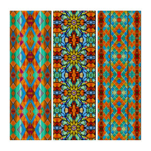 Eclectic Stained Glass Mosaic Tiles: Teal & Orange Triptych