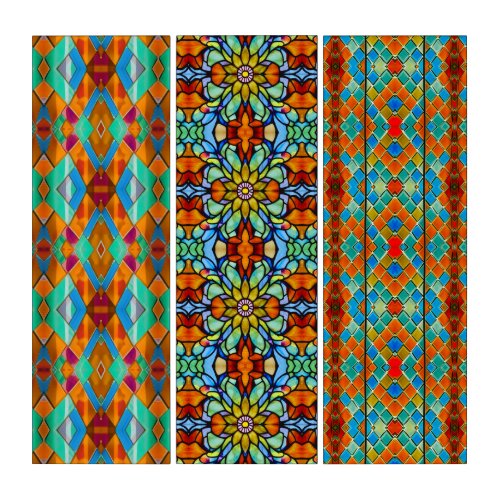 Eclectic Stained Glass Mosaic Tiles Teal  Orange Triptych
