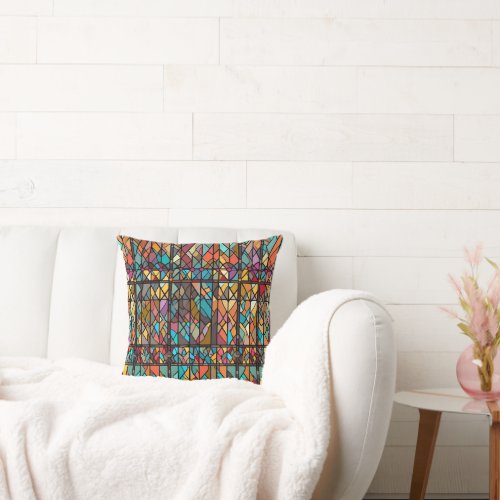 Eclectic Stained Glass Throw Pillow