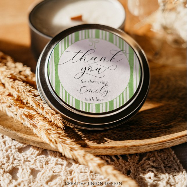 Eclectic Stripes Green Baby Shower Thank You Classic Round Sticker (Creator Uploaded)