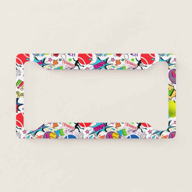 😍🤩Eclectic tennis🎾 pattern License Plate Frame (Front)
