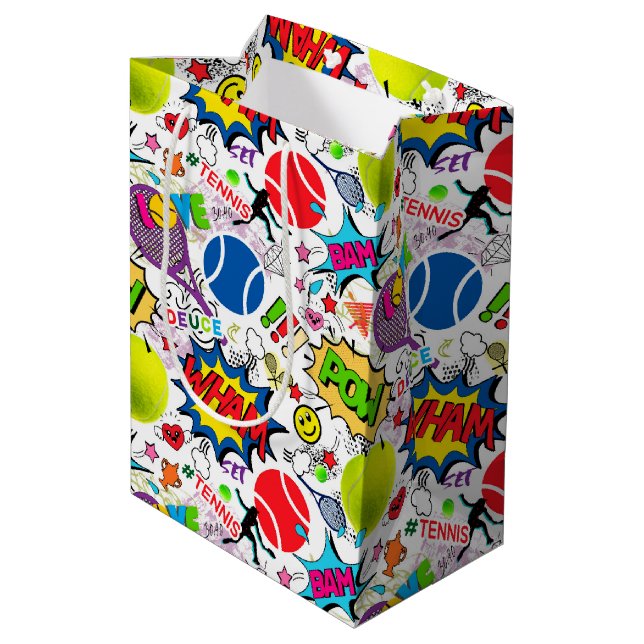 😍🤩Eclectic tennis🎾 pattern Medium Gift Bag (Back Angled)