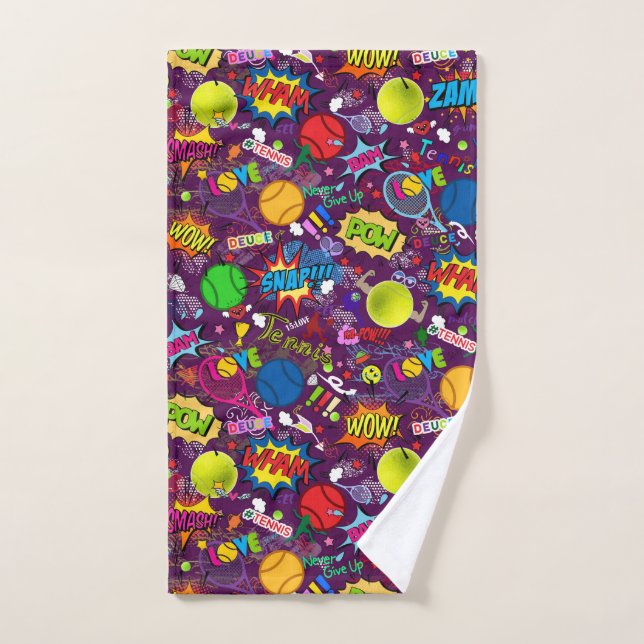 😍🤩Eclectic tennis🎾 pattern purple Hand Towel (Hand Towel)