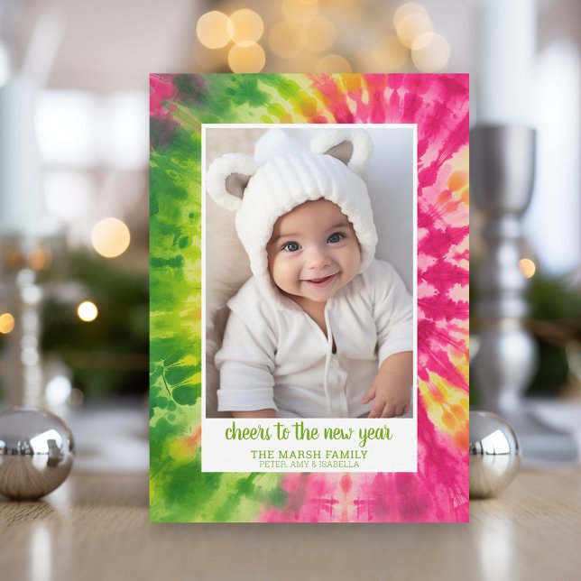 Eclectic Tie Dye - Cheers to the New Year Holiday Card (Tie Dye New Years Card)