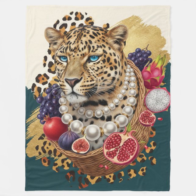 Eclectic Tiger with Pearls Large Blanket, Chic Max (Front)