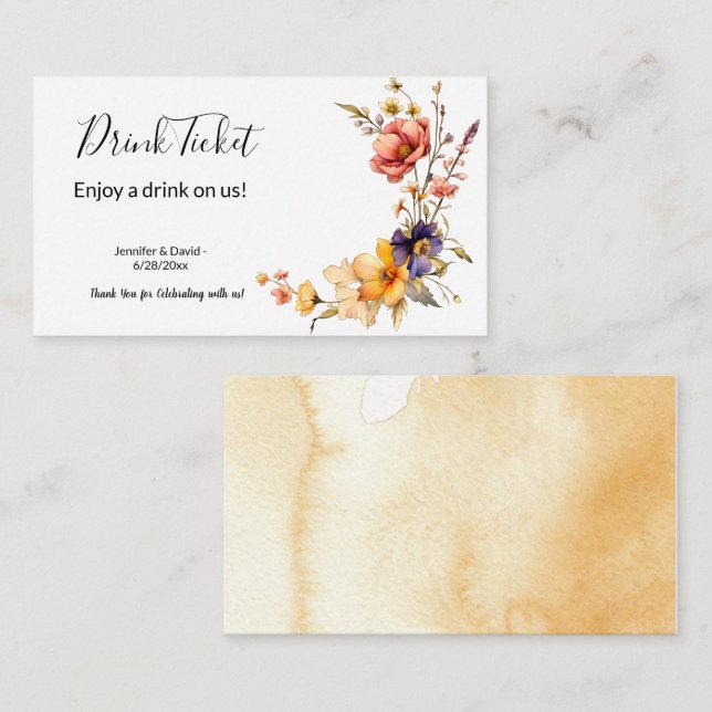 Eclectic Wildflowers Drink Ticket Enclosure Card (Front/Back)