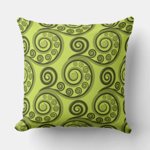 Eclectic Yellow-Green Fern Frond Curl Throw Pillow