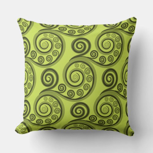 Eclectic Yellow_Green Fern Frond Curl Throw Pillow