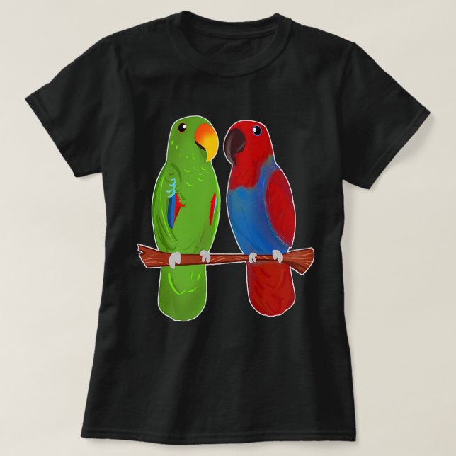 Eclectus Parrot Adorable Couple Birds Cute Drawing T-Shirt (Design Front)
